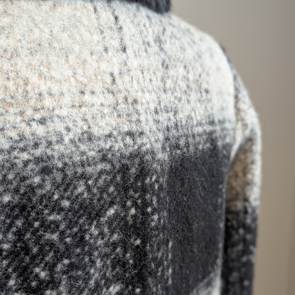Black Grey Plaid Wool Coat Faux Fur Collar Long Jacket Warm Goth Cozy - Picture 9 of 13